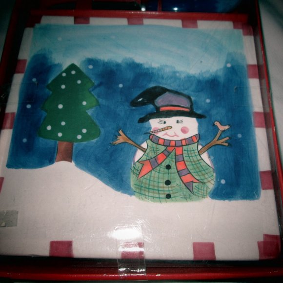 Snowman Cheese Tile & Knife Set - Picture 3 of 4